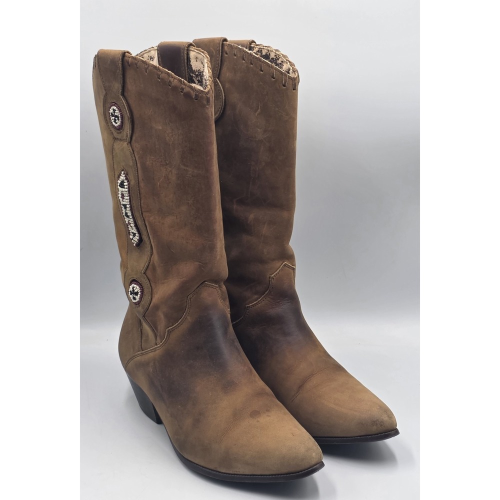 Dingo Boots Womens 7.5M Distressed Brown Leather Beaded Slouch Western